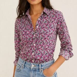 J Crew Liberty Art Fabrics Floral Button Front Shirt Women 00 Pink Cotton Blouse